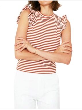 KULE 100% Cotton Striped Tank with Ruffle Sleeves